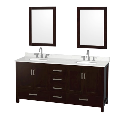 A large image of the Wyndham Collection WCS141472D-QTZ-US3M24 Espresso / Giotto Quartz Top / Brushed Chrome Hardware