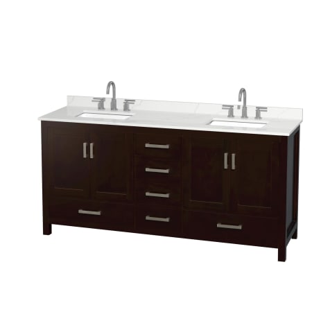 A large image of the Wyndham Collection WCS141472D-QTZ-US3MXX Espresso / Giotto Quartz Top / Brushed Chrome Hardware