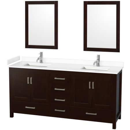 A large image of the Wyndham Collection WCS141472D-VCA-M24 Espresso / White Cultured Marble Top / Brushed Chrome Hardware