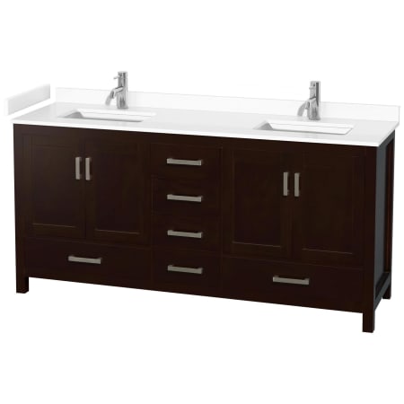 A large image of the Wyndham Collection WCS141472D-VCA-MXX Espresso / White Cultured Marble Top / Brushed Chrome Hardware