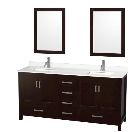 A large image of the Wyndham Collection WCS141472D-QTZ-UNSM24 Espresso / White Quartz Top / Brushed Chrome Hardware