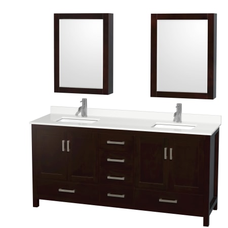 A large image of the Wyndham Collection WCS141472D-QTZ-UNSMED Espresso / White Quartz Top / Brushed Chrome Hardware