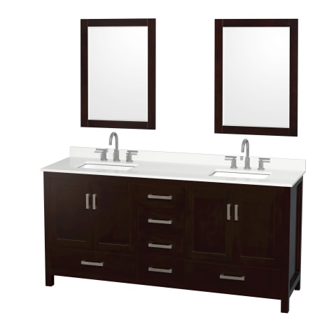 A large image of the Wyndham Collection WCS141472D-QTZ-US3M24 Espresso / White Quartz Top / Brushed Chrome Hardware