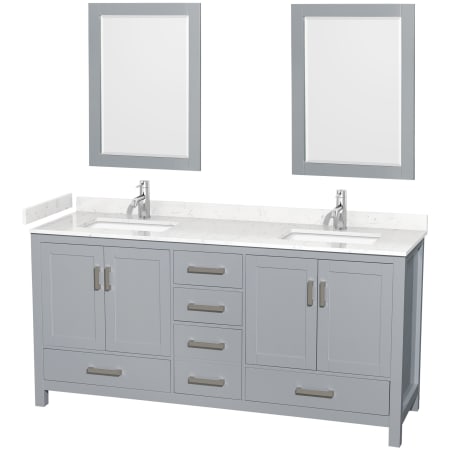 A large image of the Wyndham Collection WCS141472D-VCA-M24 Gray / Carrara Cultured Marble Top / Brushed Chrome Hardware