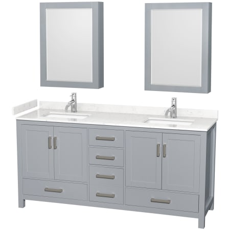 A large image of the Wyndham Collection WCS141472D-VCA-MED Gray / Carrara Cultured Marble Top / Brushed Chrome Hardware