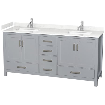 A large image of the Wyndham Collection WCS141472D-VCA-MXX Gray / Carrara Cultured Marble Top / Brushed Chrome Hardware