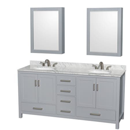 A large image of the Wyndham Collection WCS141472DUNOMED Gray / White Carrara Marble Top / Brushed Chrome Hardware