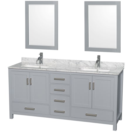 A large image of the Wyndham Collection WCS141472DUNSM24 Gray / White Carrara Marble Top / Brushed Chrome Hardware