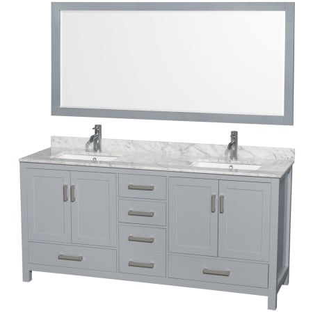A large image of the Wyndham Collection WCS141472DUNSM70 Gray / White Carrara Marble Top / Brushed Chrome Hardware