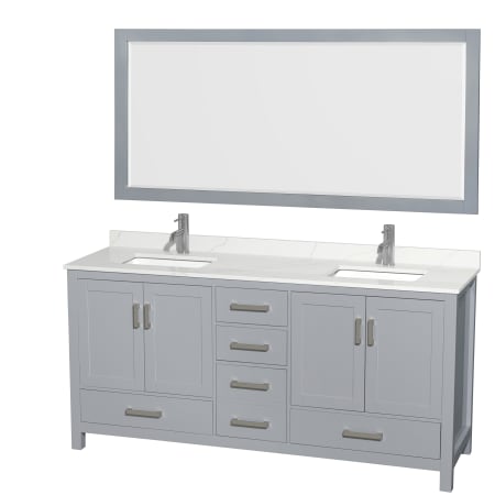 A large image of the Wyndham Collection WCS141472D-QTZ-UNSM70 Gray / Giotto Quartz Top / Brushed Chrome Hardware