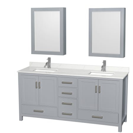 A large image of the Wyndham Collection WCS141472D-QTZ-UNSMED Gray / Giotto Quartz Top / Brushed Chrome Hardware