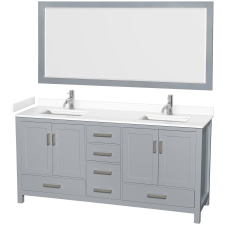 A large image of the Wyndham Collection WCS141472D-VCA-M70 Gray / White Cultured Marble Top / Brushed Chrome Hardware