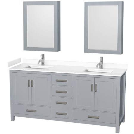 A large image of the Wyndham Collection WCS141472D-VCA-MED Gray / White Cultured Marble Top / Brushed Chrome Hardware