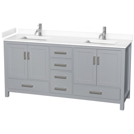 A large image of the Wyndham Collection WCS141472D-VCA-MXX Gray / White Cultured Marble Top / Brushed Chrome Hardware