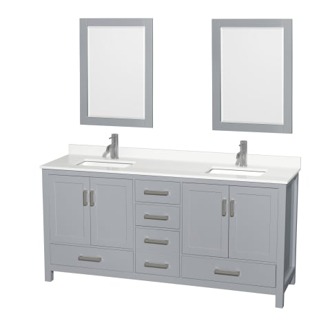 A large image of the Wyndham Collection WCS141472D-QTZ-UNSM24 Gray / White Quartz Top / Brushed Chrome Hardware