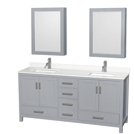 A large image of the Wyndham Collection WCS141472D-QTZ-UNSMED Gray / White Quartz Top / Brushed Chrome Hardware