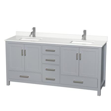 A large image of the Wyndham Collection WCS141472D-QTZ-UNSMXX Gray / White Quartz Top / Brushed Chrome Hardware