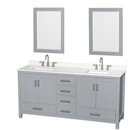 A large image of the Wyndham Collection WCS141472D-QTZ-US3M24 Gray / White Quartz Top / Brushed Chrome Hardware