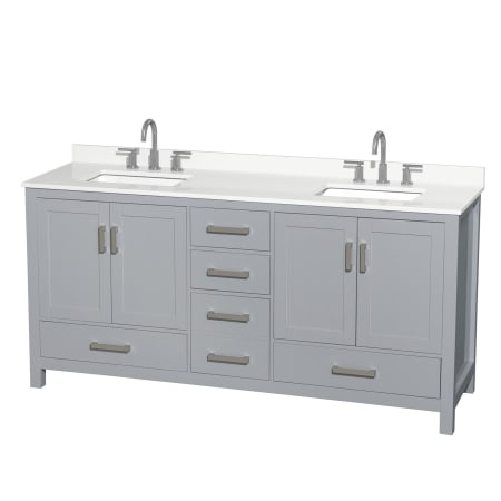 A large image of the Wyndham Collection WCS141472D-QTZ-US3MXX Gray / White Quartz Top / Brushed Chrome Hardware