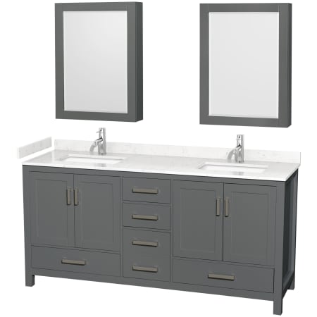 A large image of the Wyndham Collection WCS141472D-VCA-MED Dark Gray / Carrara Cultured Marble Top / Brushed Chrome Hardware