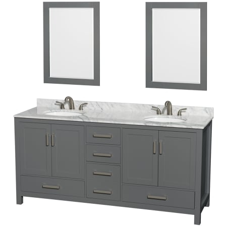 A large image of the Wyndham Collection WCS141472DUNOM24 Dark Gray / White Carrara Marble Top / Brushed Chrome Hardware
