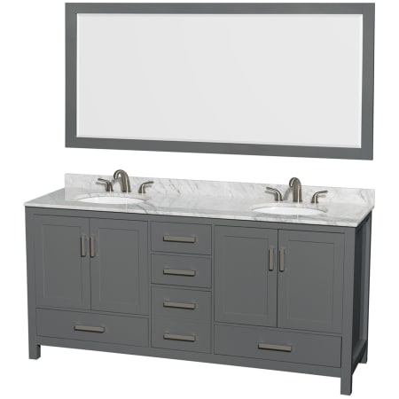 A large image of the Wyndham Collection WCS141472DUNOM70 Dark Gray / White Carrara Marble Top / Brushed Chrome Hardware