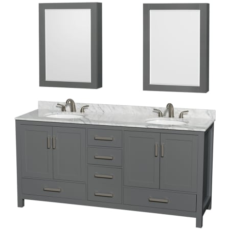 A large image of the Wyndham Collection WCS141472DUNOMED Dark Gray / White Carrara Marble Top / Brushed Chrome Hardware