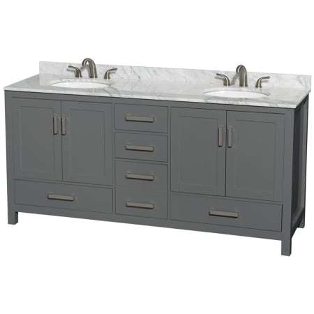 A large image of the Wyndham Collection WCS141472DUNOMXX Dark Gray / White Carrara Marble Top / Brushed Chrome Hardware