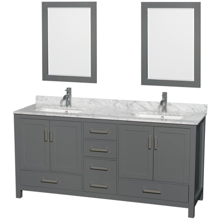 A large image of the Wyndham Collection WCS141472DUNSM24 Dark Gray / White Carrara Marble Top / Brushed Chrome Hardware