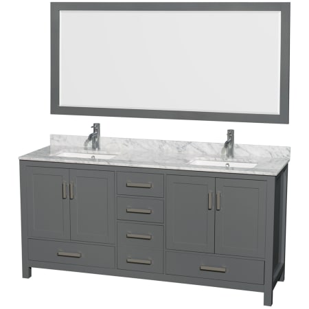 A large image of the Wyndham Collection WCS141472DUNSM70 Dark Gray / White Carrara Marble Top / Brushed Chrome Hardware