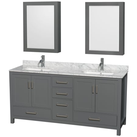 A large image of the Wyndham Collection WCS141472DUNSMED Dark Gray / White Carrara Marble Top / Brushed Chrome Hardware