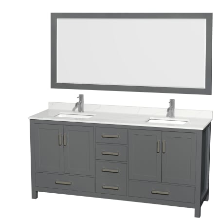 A large image of the Wyndham Collection WCS141472D-QTZ-UNSM70 Dark Gray / Giotto Quartz Top / Brushed Chrome Hardware