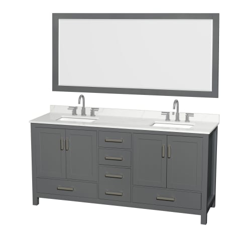 A large image of the Wyndham Collection WCS141472D-QTZ-US3M70 Dark Gray / Giotto Quartz Top / Brushed Chrome Hardware