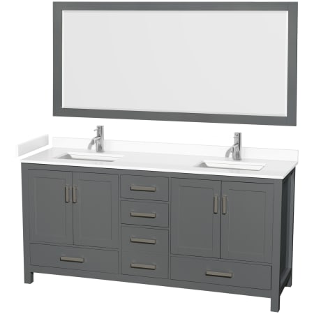A large image of the Wyndham Collection WCS141472D-VCA-M70 Dark Gray / White Cultured Marble Top / Brushed Chrome Hardware