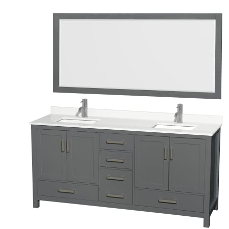 A large image of the Wyndham Collection WCS141472D-QTZ-UNSM70 Dark Gray / White Quartz Top / Brushed Chrome Hardware