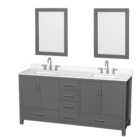 A large image of the Wyndham Collection WCS141472D-QTZ-US3M24 Dark Gray / White Quartz Top / Brushed Chrome Hardware