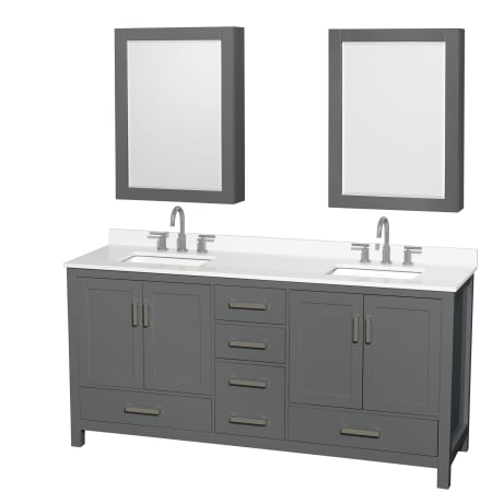 A large image of the Wyndham Collection WCS141472D-QTZ-US3MED Dark Gray / White Quartz Top / Brushed Chrome Hardware