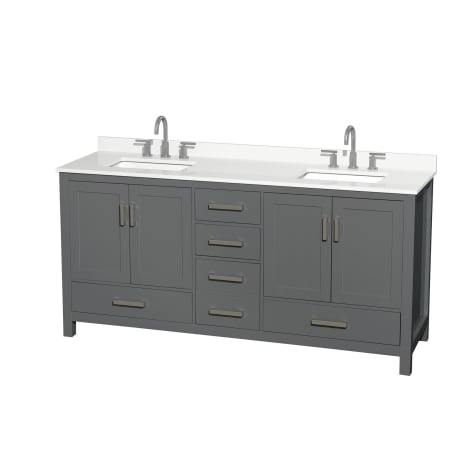 A large image of the Wyndham Collection WCS141472D-QTZ-US3MXX Dark Gray / White Quartz Top / Brushed Chrome Hardware