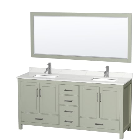 A large image of the Wyndham Collection WCS141472D-QTZ-UNSM70 Light Green / Giotto Quartz Top / Brushed Nickel Hardware