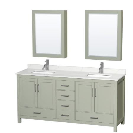 A large image of the Wyndham Collection WCS141472D-QTZ-UNSMED Light Green / Giotto Quartz Top / Brushed Nickel Hardware