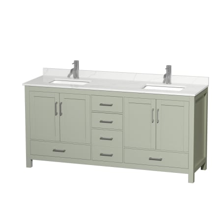 A large image of the Wyndham Collection WCS141472D-QTZ-UNSMXX Light Green / Giotto Quartz Top / Brushed Nickel Hardware