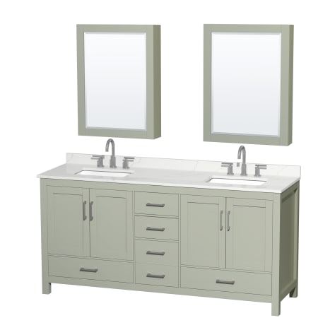 A large image of the Wyndham Collection WCS141472D-QTZ-US3MED Light Green / Giotto Quartz Top / Brushed Nickel Hardware