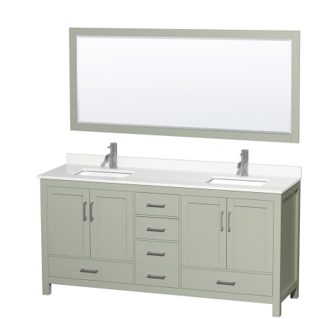 A large image of the Wyndham Collection WCS141472D-QTZ-UNSM70 Light Green / White Quartz Top / Brushed Nickel Hardware