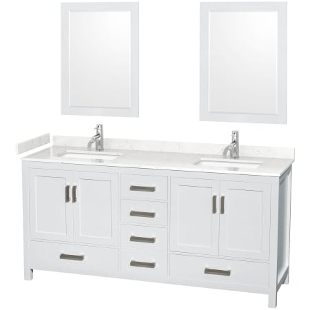 A large image of the Wyndham Collection WCS141472D-VCA-M24 White / Carrara Cultured Marble Top / Brushed Chrome Hardware
