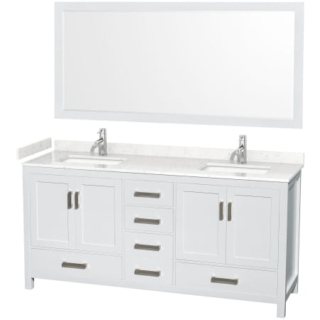 A large image of the Wyndham Collection WCS141472D-VCA-M70 White / Carrara Cultured Marble Top / Brushed Chrome Hardware