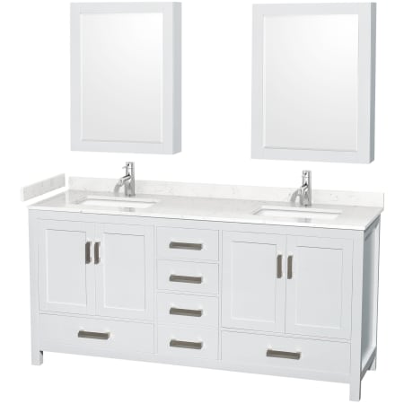 A large image of the Wyndham Collection WCS141472D-VCA-MED White / Carrara Cultured Marble Top / Brushed Chrome Hardware