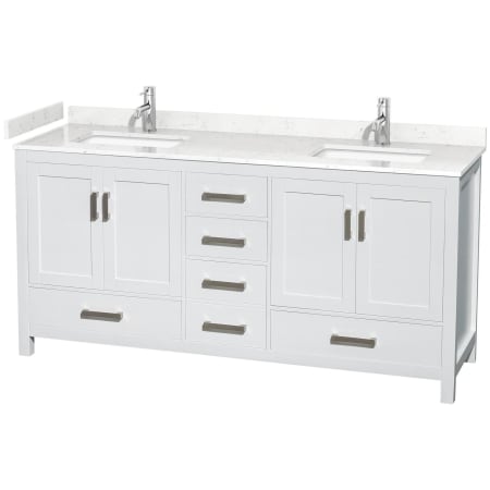 A large image of the Wyndham Collection WCS141472D-VCA-MXX White / Carrara Cultured Marble Top / Brushed Chrome Hardware