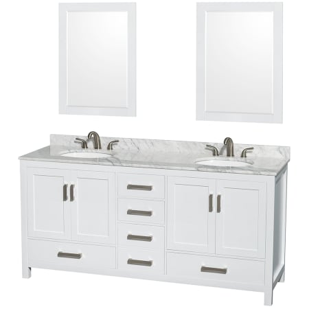 A large image of the Wyndham Collection WCS141472DUNOM24 White / White Carrara Marble Top / Brushed Chrome Hardware