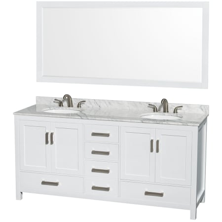 A large image of the Wyndham Collection WCS141472DUNOM70 White / White Carrara Marble Top / Brushed Chrome Hardware