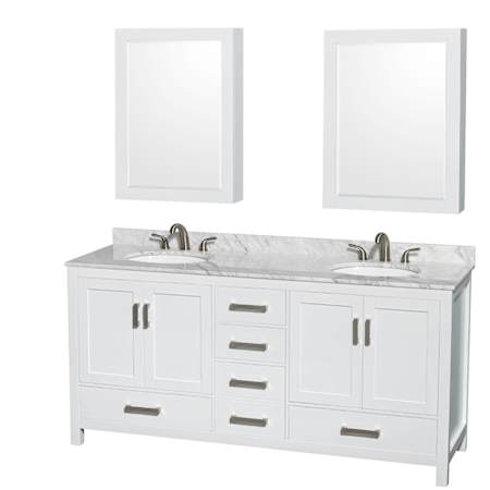 A large image of the Wyndham Collection WCS141472DUNOMED White / White Carrara Marble Top / Brushed Chrome Hardware